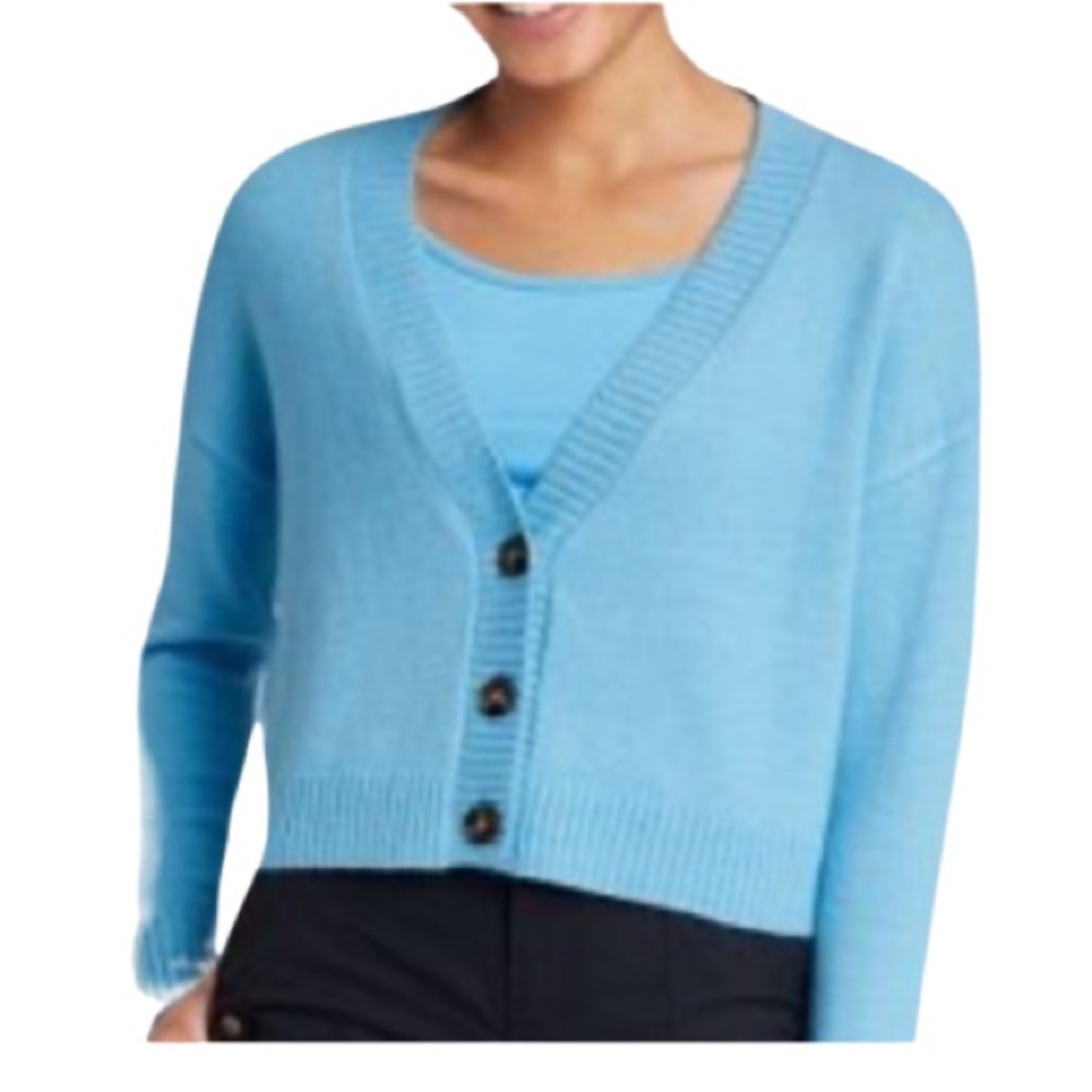 Wild Fable Cropped Oversized Cardigan Light Blue V-Neck Buttons Lightweight NWT